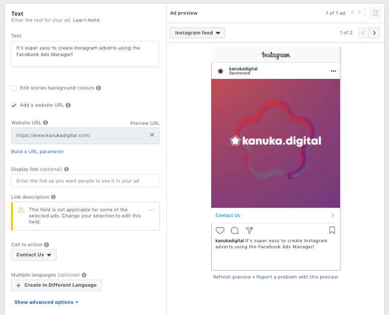 Instagram Ads Manager Kampagne einstellen