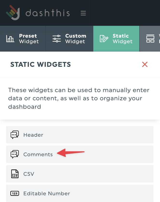 statisches Widget dashthis