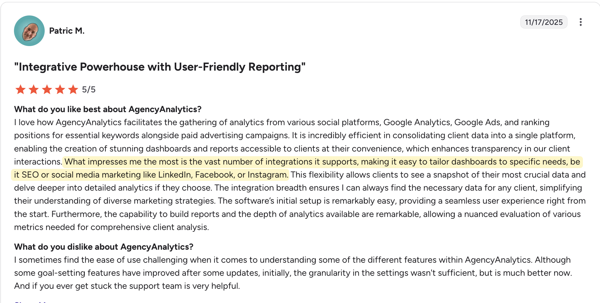 Bewertung von G2 Agency Analytics