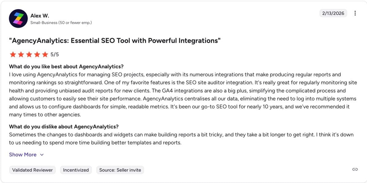 Bewertungen zu Agency Analytics auf G2